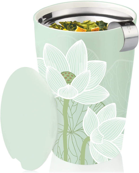 Tea Forte Kati Cup Lotus, Ceramic Tea Infuser Cup with Infuser Basket and Lid for Steeping Loose Leaf Tea