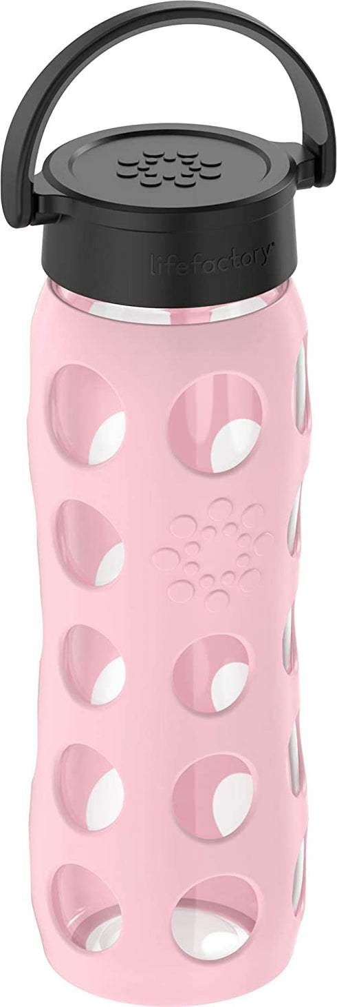 Lifefactory 22-Ounce BPA-Free Glass Water Bottle with Classic Cap and Protective Silicone Sleeve, Desert Rose