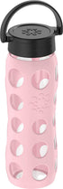 Lifefactory 22-Ounce BPA-Free Glass Water Bottle with Classic Cap and Protective Silicone Sleeve, Desert Rose