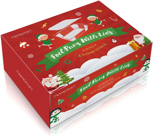 Hemoton 20pcs Foil Pans with Lids Disposable Rectangular Food Containers Foil Pans with Covers Takeout Pans for Holiday Festival Christmas
