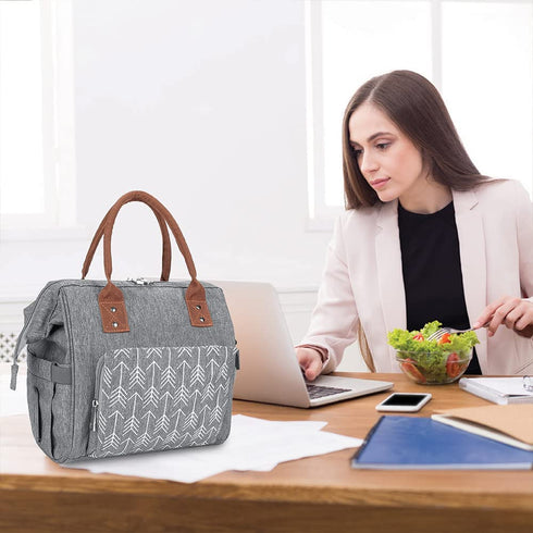 Insulated Lunch Bag for Women/Men, Large Lightweight Tote in Water-Resist Fabric , Big Side Snack Organizer, for Work & Outdoor Picnic, Easy to Clean(Grey)