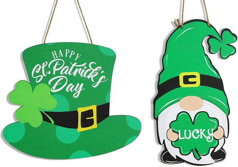 Gigoitly St Patrick Day Sign Saint Patrick Day Hat Wreath Gnomes Door Wreaths Wooden for St Patrick Decorations