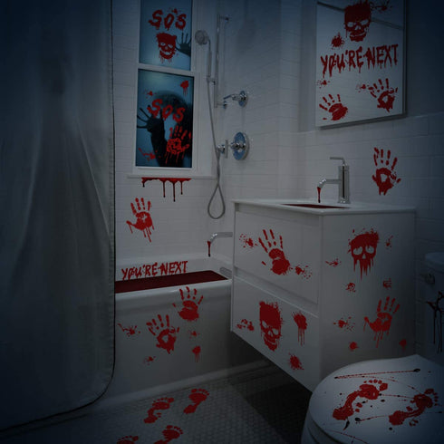 Halloween Decorations 112PCS Halloween Window Clings, 12 Sheets Bloody Handprint Footprint Skull Blood Decor Floor Clings, Spooky Window Stickers Decal for Haunted House Halloween Party Decorations
