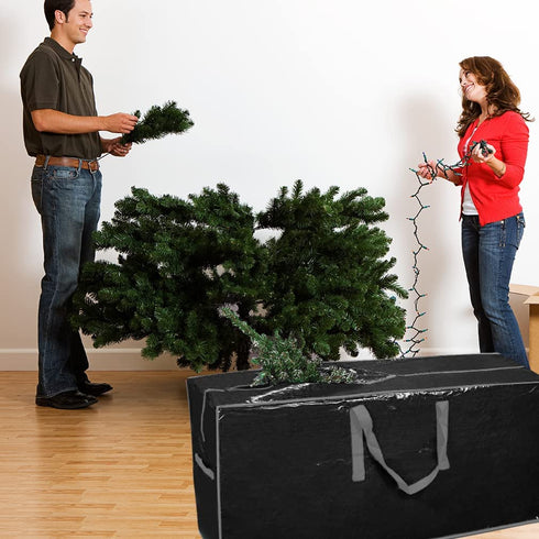 ProPik Artificial Tree Storage Bag | Fits Up to 7 ft. Tall Disassembled Tree | 45" x 15" x 20" Holiday Tree Storage Case | Perfect Xmas Storage Container with Sleek Zipper and Handles (Green) (Black)