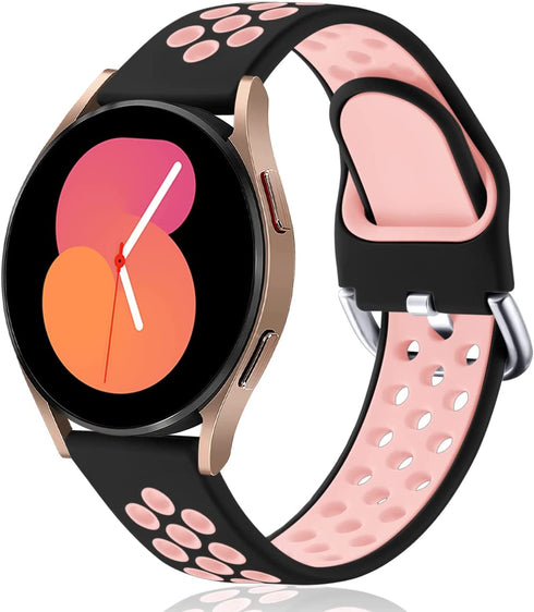 GEAK Compatible with Samsung Watch 5 Band/Galaxy Watch 5 Pro Bands/Samsung Watch 4 Band 40mm 44mm/Galaxy Watch Active 2 40mm/44mm,20mm Breathable Silicone Sport Watch Strap Women Men Small Black/Pink