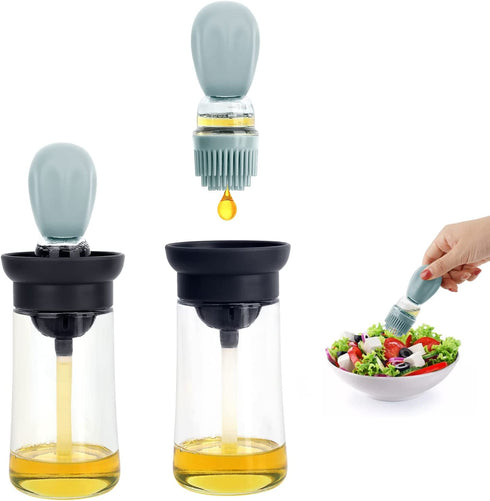 WOBILOO Glass Olive Oil Dispenser Bottle With Silicone Brush 2 In 1, Silicone Dropper Measuring Oil Dispenser Bottle for Kitchen Cooking, Frying, Baking, BBQ Pancake, Air Fryer, Marinating (1 pack) (BLUE)