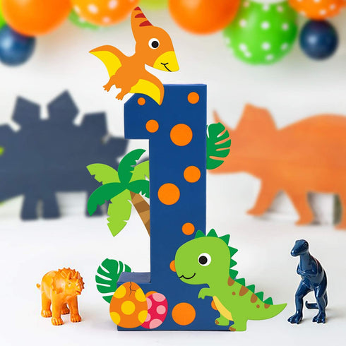 Dinosaur Number 1 Sign Baby First Birthday Cake Smash Photo Prop Dinosaur Birthday Party Decorations Freestanding Paper Mache 1-Year-Old Number Sign