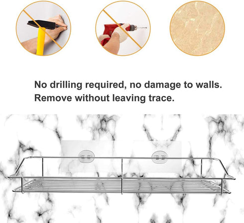 SMARTAKE 2-Pack Shower Caddy, Wall Mounted Rustproof Bathroom Shelf with Adhesive, No Drilling Strong Shower Racks, Stainless Steel Storage Organizers for Kitchen Toilet Dorm (13 Inches), Silver