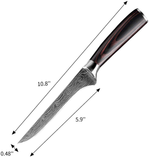 KEPEAK Boning Knife 6 Inch, Fillet Knives High Carbon Steel and Pakkawood Handle for Meat, Fish, Poultry, Chicken Chef Kitchen Knife