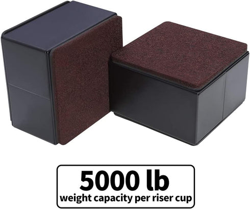 Ezprotekt Bed and Furniture Square Risers, 4 Pack Elevator up to 2? Per Riser and Lifts up to 5,000 LBs - Protect Floors Wont Scratch Wood and Carpet Surface Anti Slip Bottom (Square,2 Inch Black)