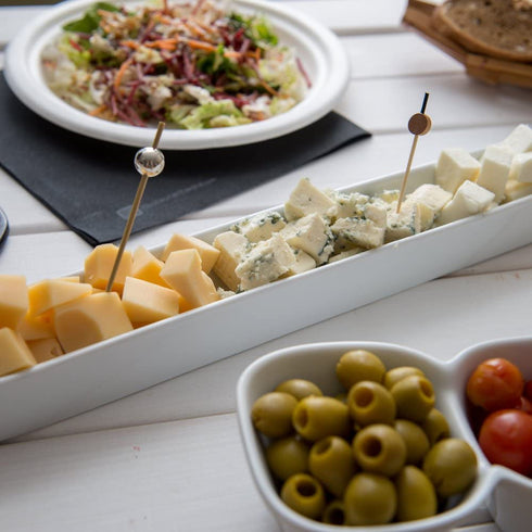 Siluro 12 Inch Olive Tray, 1 Narrow Olive Plate - Microwave-Safe, Oven-Safe, White Porcelain Narrow Serving Tray, Chip-Resistant, For Olives Or Cheeses - Restaurantware