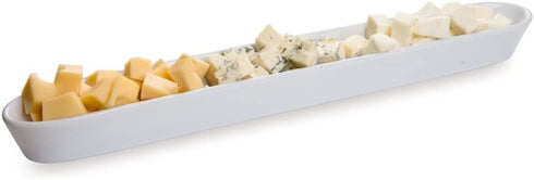Siluro 12 Inch Olive Tray, 1 Narrow Olive Plate - Microwave-Safe, Oven-Safe, White Porcelain Narrow Serving Tray, Chip-Resistant, For Olives Or Cheeses - Restaurantware