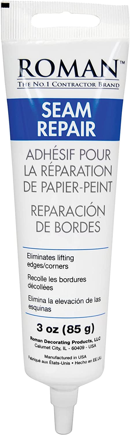 Roman Products 207802LW 6454 Seam Repair Adhesive, Sealer for Wallpaper Tears, and Loose and Overlapping Edges, 3-oz Tube, 3 Oz, White, 3 Ounce