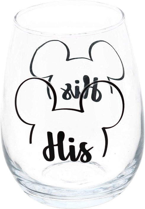 Disney Mickey & Minnie "His" and "Hers" Outline Stemless Glass, Set of 2