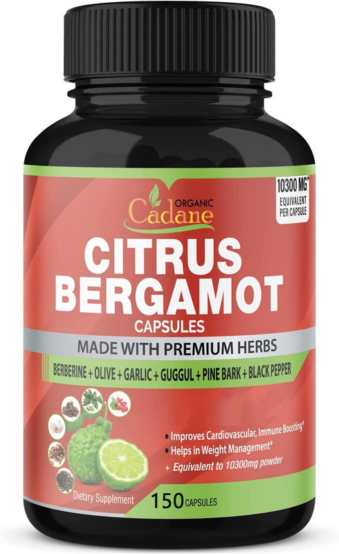 Citrus Bergamot Extract Capsules 10300mg, 150 Caps & Berberine, Olive, Guggul, Garlic, Pine Bark, Black Pepper | Improves Heart and Cardiovascular Health , Supports Immune System, 5 Months Supply