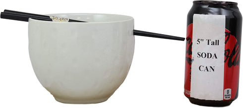 Ebros Whimsical Ceramic White Owl With Spotted Chest Ramen Udong Noodles Bowl and Chopsticks Set for Asian Dining Soup Rice Gourmet Meal As Taste of Asia Collection of Bowls Decor Kitchen