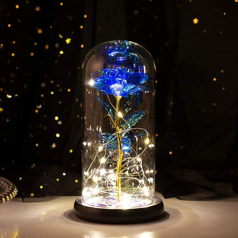 Galaxy Rose, Gifts for Mom LED Lights Everlasting Crystal, Beauty and Beast Rose, Rose in Glass Dome Galaxy Rose Flower Gift for Anniversary Valentines Girlfriend Wife Women, Birthday, Christmas