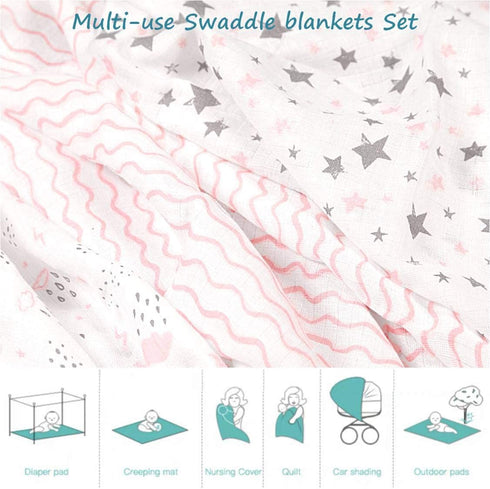 Little Grape Land, Muslin Swaddle Blankets | Muslim Baby Blankets | Baby Receiving Blankets for Girls | Breathable for Newborn Swaddle Wrap, 47 x 47 inches, Set of 3