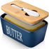 AISBUGUR Large Butter Dish with Lid Ceramics Butter Keeper Container with Knife and High- quality Silicone Sealing Butter Dishes with Covers Good Kitchen Gift Blue