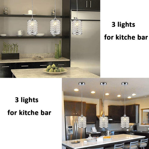 Cuaulans 1 Pack Modern Chrome Crystal Ceiling Pendant Light Fixture, Adjustable Pendant Lighting for Kitchen Island Window Dining Room Bedroom