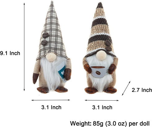 AWISBI 2 PCS Coffee Gnome Plush, Home Decorations for Coffee Bar Farmhouse Kitchen, Cute Handmade Ornaments Clearance Dwarf Swedish Elf Gift for Christmas Valentine Thanksgiving Holiday