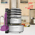 Pan Pot Organizer Rack, MASSUGAR Pan Organizer Adjustable Pot Rack with Hook, Black Metal Kitchen Cabinet Pantry Pot Lid Holder, 3 DIY Methods (Black)