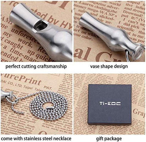 TI-EDC Emergency Safety Whistle Keychain Necklace Titanium Survival Rape Loud Whistle for Security Outdoor Hiking Camping Boating Hunting Fishing Men Women