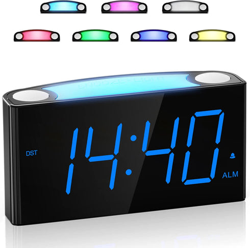 Digital Alarm Clock for Bedroom - 7 Color Night Light,2 USB Chargers,7.5" Large Number Screen & Slider Dimmer,12/24 H,Battery Backup,Easy Loud Electric Alarm Clock for Heavy Sleeper,Boy&Girl Kids Teen