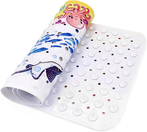 JJoexyfit Bath Mat for Kids Toddler Baby, Extra Long 100x40cm Non-Slip Baby Shower Bath Mat with Suction Cups (Ocean Animal-Horizontal)