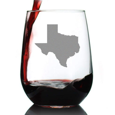 Texas State Outline Stemless Wine Glass - State Themed Drinking Decor and Gifts for Texan Women & Men - Large 17 Oz Glasses