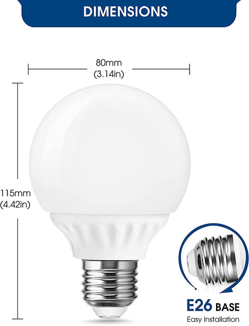 LOHAS G25 LED Bulb Vanity Light Globe Bulbs, 40W-50W Equivalent LED Makeup Mirror Lights, Soft White 3000k 6W LED 500Lm Brightness E26 Medium Base Bulb, Non-Dimmable G25 Globe Lighting for Home, 6Pack