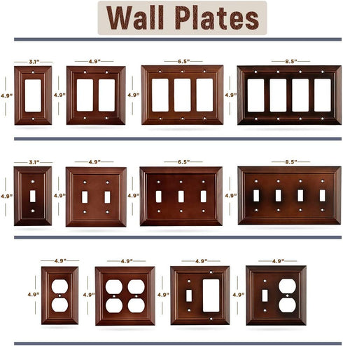 Pack of 4 Wall Plate Outlet Switch Covers by SleekLighting | Decorative Dark Brown Mahogany Look | Variety of Styles: Decorator / Duplex / Toggle / & Combo | Size: 1 Gang Duplex