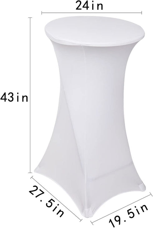 Awillhome 32 Inch/24 Inch Spandex Cocktail Tablecloth Fitted Table Cover Fit Round Folding Table Dry Bar Bistro Table Cover (24inx43in, White) 1 PC