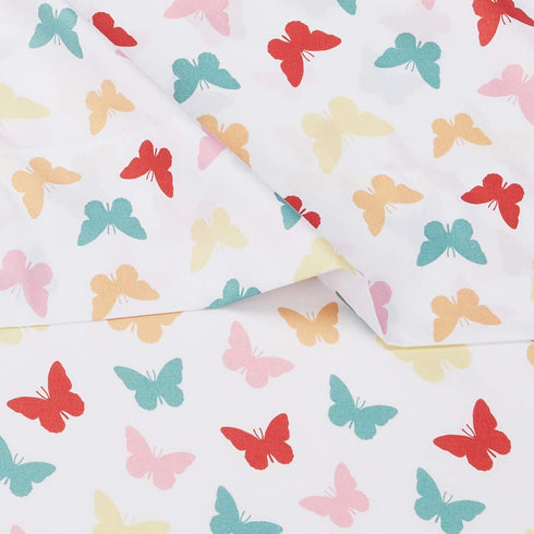 Amazon Basics Kids Butterfly Friends Soft, Easy-Wash Microfiber Sheet Set - Twin, Multi-Color Butterflies