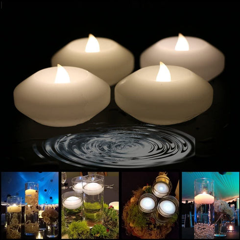 (Pack of 4) 3" Wax Flicker LED Water Floating Candle with Warm White Light Battery Operated Flameless LED Floating Candles for Centerpiece Swimming Pool or Bathtub Decor (Warm White)