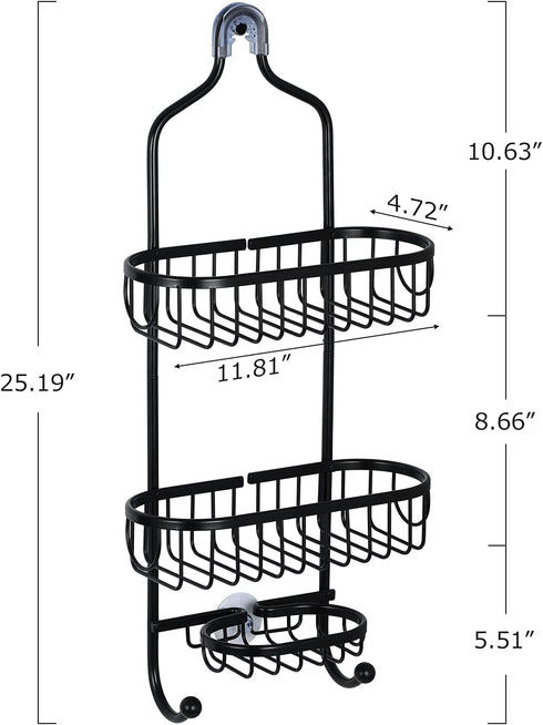 Sanduby Hanging Shower Caddy Basket, Aluminum Rustproof Shower Racks over Shower Head, Detachable Lightweight Shower Organizer Hanging Shower Storage Rack with Soap Dish, Black, 11.8" x 4.7" x 25.2"
