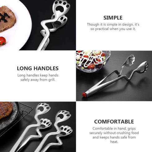 DOITOOL Stainless Steel Kitchen Tongs Cat Paw Tongs Food Serving Tongs Barbecue Cooking Grilling Non Slip Tong Kitchen Utensil Gadgets