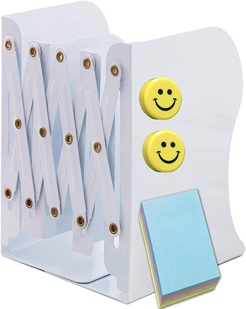 Qualsen Book Ends Adjustable, Expandable Metal Magazine File Binder Book Organizer Holders for Desk, Shelf, Office, Stationery, Book Racks Stands Non-Skid Bookend (Medium, White)