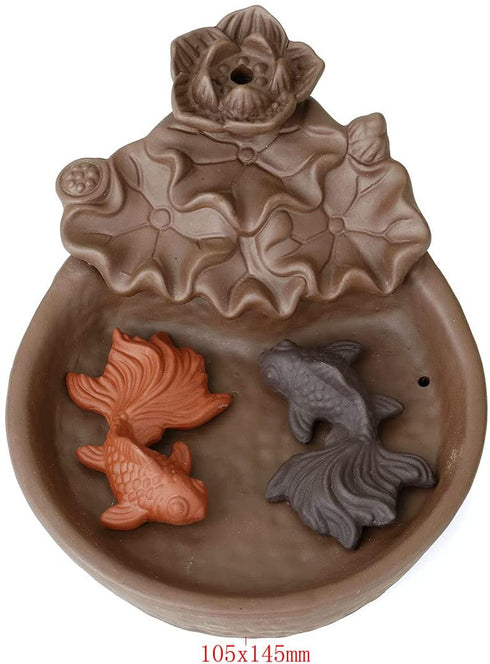 NewEGG Two Fishes Ceramic Purple Clay Smoke Backflow Incense Cone Sticks Burner Holder