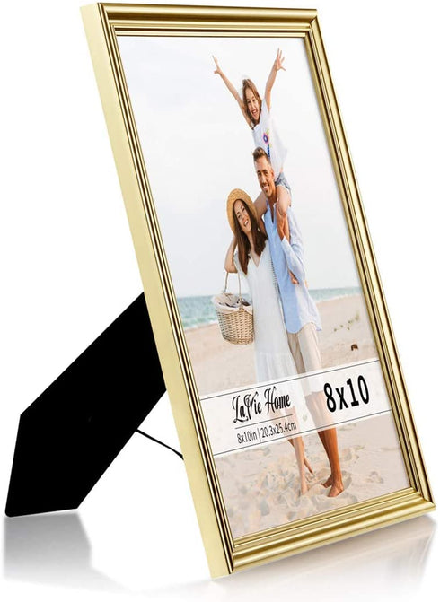 LaVie Home 8x10 Picture Frames(3 Pack, Gold)Wall or Tabletop Display, Graceful Beveled Detail Design Photo frames with High Definition Glass, Perfect for Home Decor, Set of 3 Basic Collection