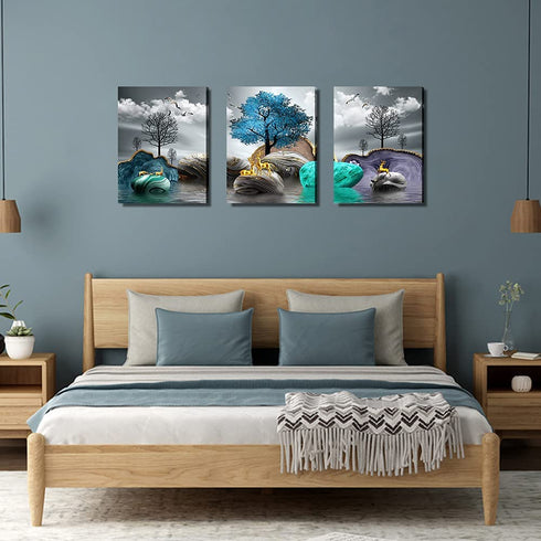 Canvas Wall art for bedroom Wall Decor for living room bathroom Black and white abstract landscape painting modern 3 Piece Framed Canvas art Prints Ready to Hang Pictures for Home Decoration