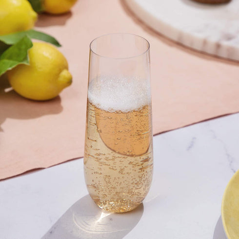 24 Stemless Plastic Champagne Flutes - 9 Oz Plastic Champagne Glasses | Clear Plastic Unbreakable Toasting Glasses |Shatterproof | Disposable | Reusable Perfect For Wedding Or Party