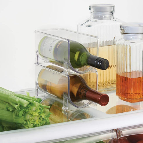 mDesign Plastic Free-Standing Wine Set Rack Storage Organizer for Kitchen Countertops, Pantry Cabinet, Fridge Organization - Holds Water Bottle and Alcohol Bottles - 4 Pack - Clear