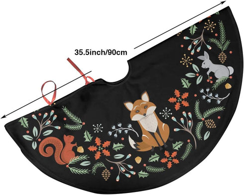 Forest Wreath Christmas Animal Fox Cute Santa and Snowman Dolls Design Christmas Tree Skirt Gorgeous Xmas Tree Decoration Skirt