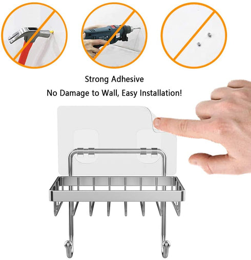 ODesign Soap Dish Sponge Holder with Hook for Bathroom Shower Kitchen Wall Mounted Rustproof Stainless Steel - Adhesive No Drilling