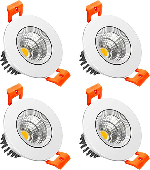 LightingWill 2inch LED Dimmable Downlight, 3W COB Recessed Ceiling Light, Warm White 3000K-3500K, CRI80, 25W 220LM Halogen Bulbs Equivalent, White (4 Pack)