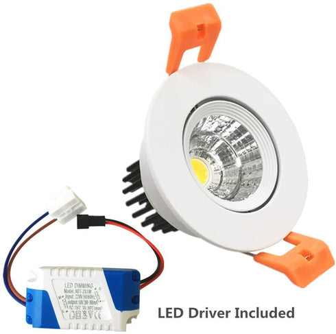 LightingWill 2inch LED Dimmable Downlight, 3W COB Recessed Ceiling Light, Warm White 3000K-3500K, CRI80, 25W 220LM Halogen Bulbs Equivalent, White (4 Pack)