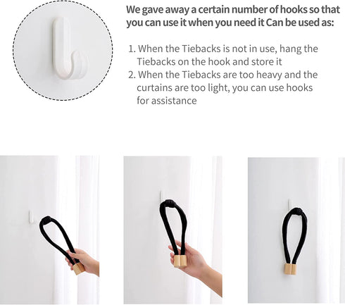 Porlepuo Magnetic Curtain Tiebacks 2-4 Pack, Curtain Holdbacks in Elastic Rope, Decorative Curtain Ties 20.6 inches for Thin or Thick Home Office Drapes (Black, 4)