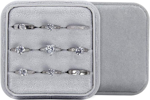 DesignSter Travel Ring Organizer Box - Premium Handmade Velvet Jewelry Storage Case/Small Portable Jewellery Earring Gift Collection for Wedding Birthday Christmas Day
