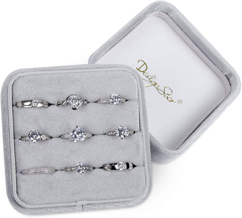 DesignSter Travel Ring Organizer Box - Premium Handmade Velvet Jewelry Storage Case/Small Portable Jewellery Earring Gift Collection for Wedding Birthday Christmas Day